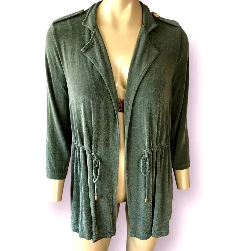 Chico's Travelers Slinky Knit Open Tunic Cardigan Jacket Stretchy Size S/4 Green